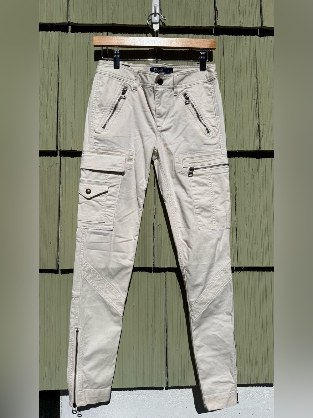 Polo Ralph Lauren Utility Ivory Stretch Twill Cargo Pants Size 2 White Zip Y2K